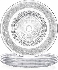 Elsjoy 6 Pack 10 Inch Large Glass Dinner Plate, Clear Round 10 inch,