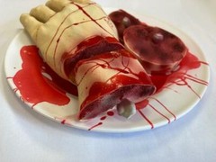 Halloween Prop Severed Hand on a Plate Decoration Zombie Gore Fingers Chop Shop