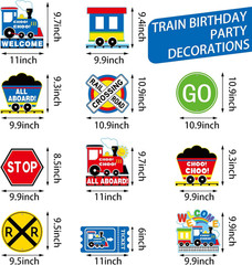 11 Pcs Train Birthday Decorations Train Party Supplies Hanging Railroad Crossing