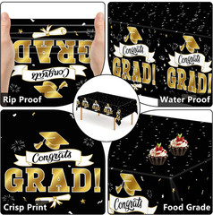 2Pack Graduation Decorations 2026, 108″ X 54″ Graduation Tablecover, Blackgold R