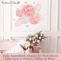 15pc Large Paper Flowers – Pink & White Roses for Girls Room