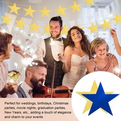24 Pcs Stars Cutouts, 6 Inch Double Printed Paper Stars, Gold/Blue