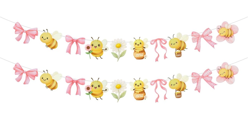 2 Strings Sweet As Can Bee Baby Shower Banner Pre-Strung Honey Bee Daisy Pink…