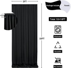 10 ft x 10 ft Wrinkle Black Backdrop Curtain for Parties, Polyester Black Photo