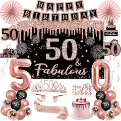 50Th Birthday Decorations for Women – 34Pcs Black Rose Gold Birthday Party Decor