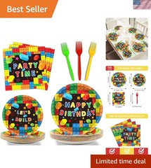 Vibrant Building Block Birthday Party Set – 96 Durable Pieces for 24 Guests