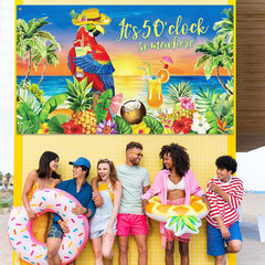 It’S 5 O’ Clock Somewhere Summer Backdrop Tropical Parrot Banner Beach Hawaii De