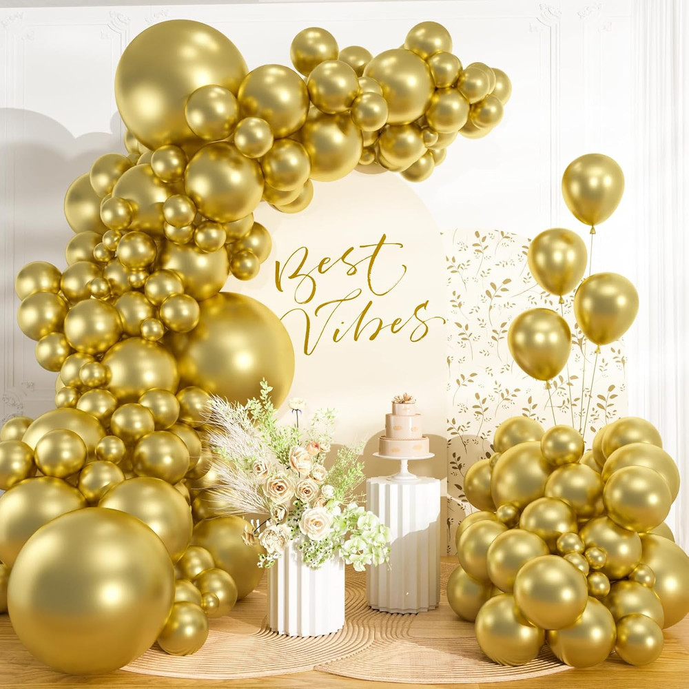 98Pcs Metallic Gold Balloon Garland Arch Kit | 18/12/10/5 Inch Assorted Chrome G