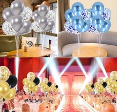 2 Set Table Centerpiece Balloons Stand Kit Include 16 Black Gold Latex Party