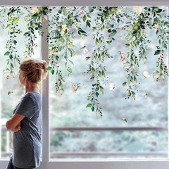 Whaline 9 Sheets Summer Flowers Window Clings 7.9 x 11.8 inch, Green