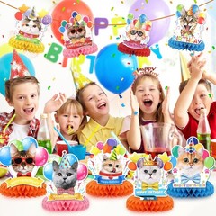 Colorful Cat-Themed 9Pcs Honeycomb Centerpieces for Kids’ Birthday Celebrations