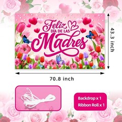 Happy Mother’s Day Decorations for Party, 71″x43″ Feliz Día de las Madres Bac…