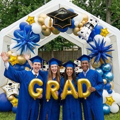 Blue White Gold Graduation Balloon Garland Arch Kit with Graduation Star prin…