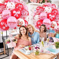 Cherry Balloons,Red Pink Balloons Bow Print Helium Balloon for Bridal Shower …