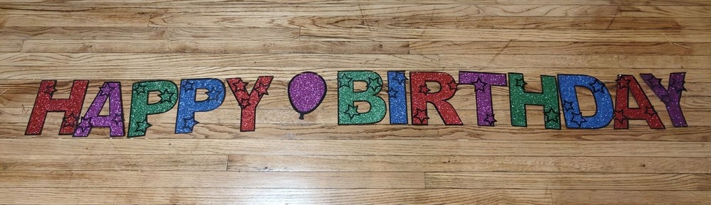 Happy Birthday Glittery Wall Sign – Multicolor Letters – Excellent