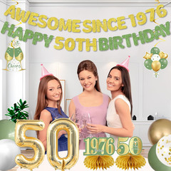 12Pcs 50Th Birthday Decorations Kit for Women Men, Sage Green Happy 50Th Birthda
