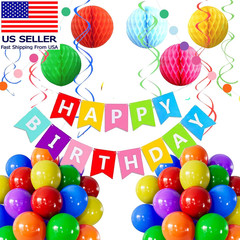 Rainbow Birthday Party Decorations, Happy Birthday Banner with Colourful Balloon