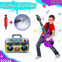 Inflatable Rock Star Toy Set, 48Pcs Inflatable Party Props for Kids 80S 90S Part