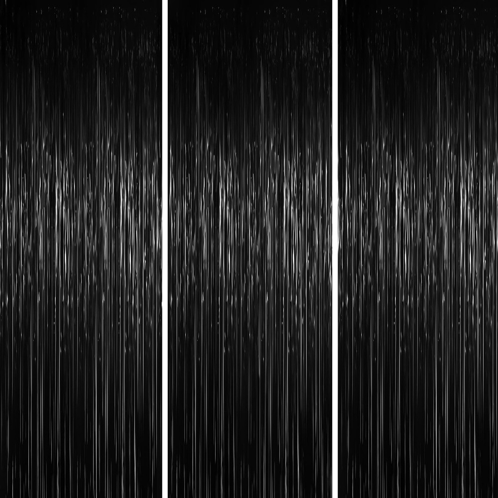 3 PCS Black Foil Fringe Backdrop Curtains Tinsel Streamers Party 3.3×6.6 FT