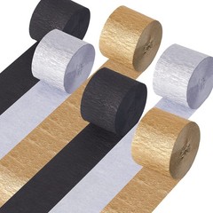 6 Rolls Black Gold Silver Crepe Paper Streamers Tassels Backdrop Decor