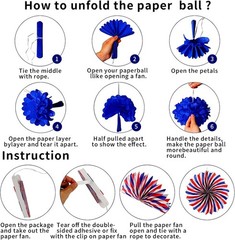 26Pcs Patriotic Decorations LOVE Banner Red White Blue Paper Fans Star Strea…