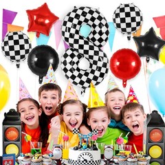 Checkered Number 8 Balloon, 40 Inch Large Foil Race Car Number Balloons, Big …