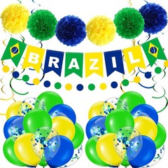 Brazil Flag Party Decorations Brazilian Theme Kit with Banner, Green Yellow B…