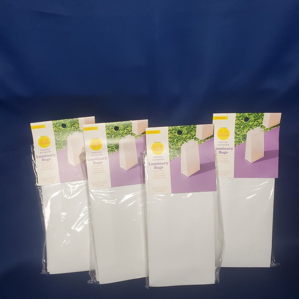 4 Pack Sun Squad Solid Resin White Indoor Outdoor Luminary Bags 10x5x3 Reusable