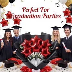 30 Pcs Mini Star Self Inflatable Balloons with Sticks Self 4 Inches Red