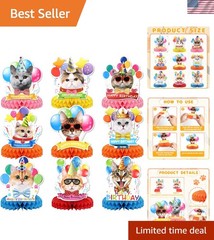 Colorful Cat-Themed 9Pcs Honeycomb Centerpieces for Kids’ Birthday Celebrations