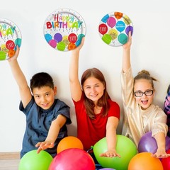 Multicolor Birthday Party Essentials Set for 25 Paper Plates Cups Napkins Banner