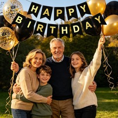 Birthday Decorations for Men Women, Black and Gold Party Decorations, Happy Birt