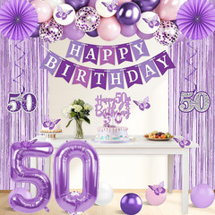 50Th Birthday Decorations, 52Pcs Purple 50Th Birthday Decorations for Women, 50
