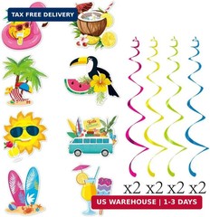 Summer Party Decorations Set, Pre-Strung Hello Summer Banner Hanging Swirls Beac