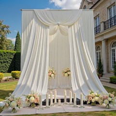 10ftx12ft Beige Backdrop Curtains for Parties, Wrinkle Polyester Beige Photo