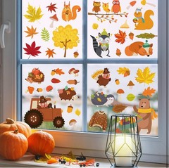 6 Sheets 75pc & 4 Sheets 63pc Fall Window Clinger Stickers Leaves Animal Harvest
