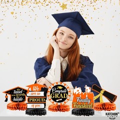 Orange and Black Graduation Centerpieces for Tables 2026 – Pack of 9 | Black Gra