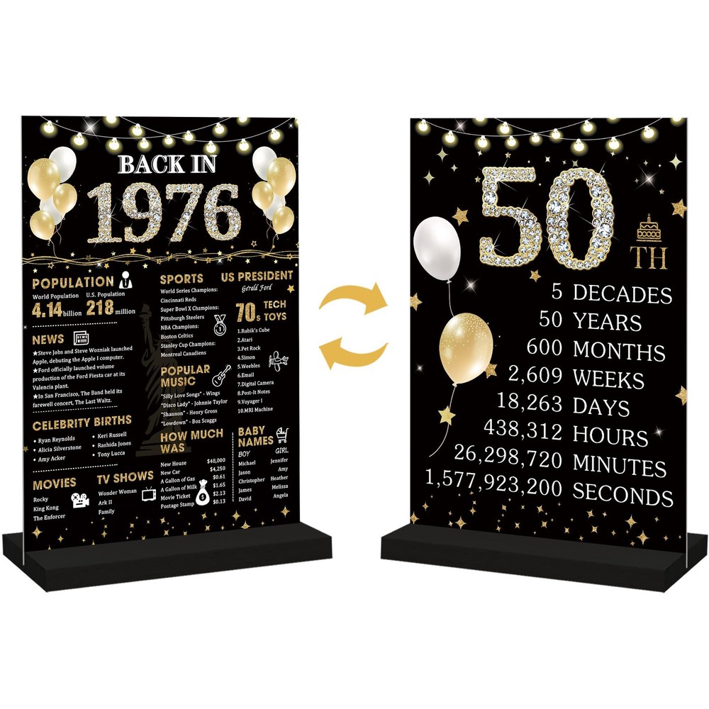 50th Birthday Decorations Gift for Women Men, Black Gold Back in 1976 Poster …