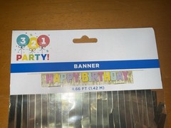 Happy Birthday Banner Multicolor Letters With Silver Background New