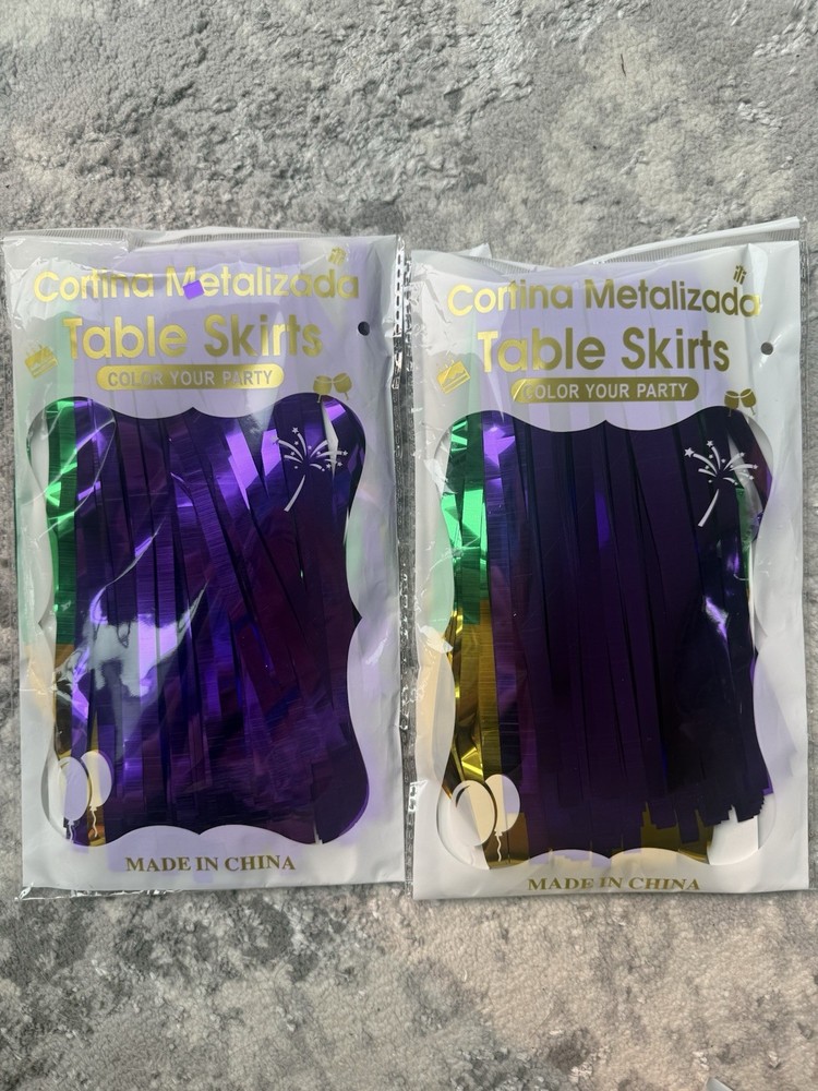 2 Pack Foil Metallic Fringe Table Skirt Party Decor Purple Green Gold China