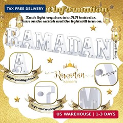 7 Pieces Large Ramadan LED Letter Lights Sign Ramadan Eid LED Marquee Lights Tab