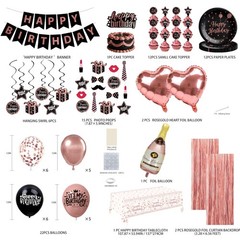 Rose Gold and Black Birthday Decorations 73-Piece Set – Complete Party Supplies
