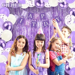 67PCS Purple Decorations Set – 2pcs Foil Fringe Curtains Streamers, Banners, …