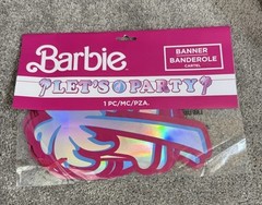 Barbie Happy Birthday Party Background Banner Metallic Silver, Pink 12 Ft