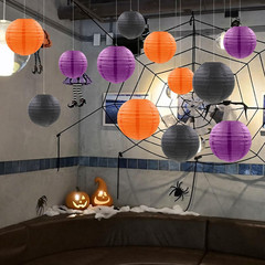 12 Pcs Paper Lanterns Halloween Party Decorations Orange Black Purple Halloween