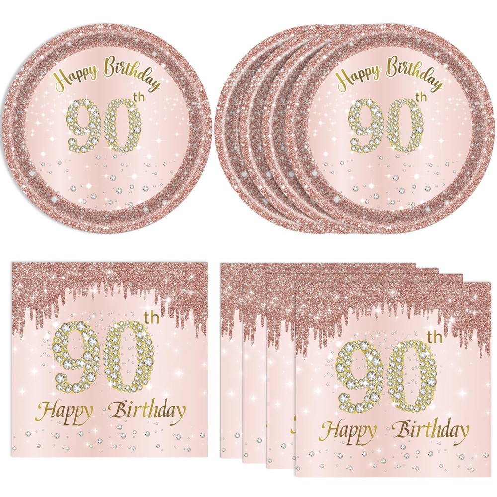 40PCS 90th Birthday Decorations for Women Rose Gold 90th Theme Birthday Party