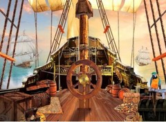 Pirate Ship Backdrop for Photography Nautical Treasure Map Old Wooden Deck Kids