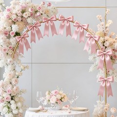 Satin Bow Garland Banner Pink Ribbon Bows for Baby Shower Birthday Party Decor