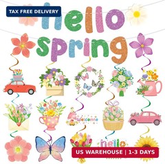 Hooqict Spring Party Decorations Hello Spring Banner with 15Pcs Flower Butterfly