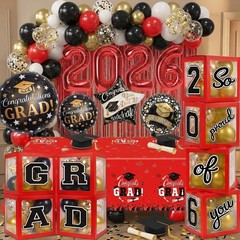 Black and Red Graduation Decorations Class of 2026 – Graduation Balloon Boxes…